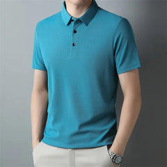 Men's Fashion Waffle Solid Short Sleeved Polo Shirt Summer Breathable