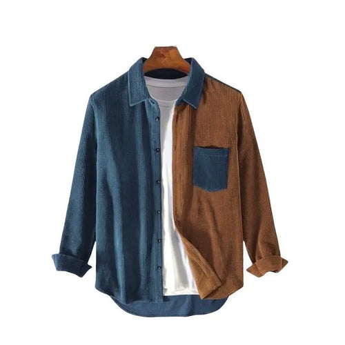 Spring Autumn Cargo Corduroy Men Long Sleeve Casual Pocket Patchwork