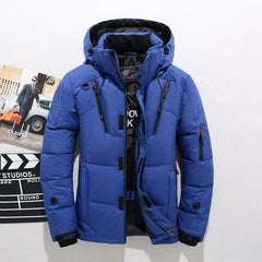 Men's White Duck Down Jacket Warm Hooded Thick Puffer Jacket Coat Male