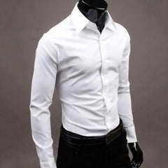 Elegant Business Shirt Button-down Closure Cotton Blend Men's Slim Fit