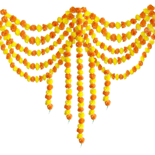 Marigold Flower Garland with зo Flowers, Artificial Flowers for Diwali