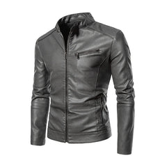 2022 PU Casual Leather Jacket Men Fleece Motorcycle Biker Slim Fit