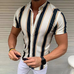 Men's Shirts Holiday Hawaiian Beach Shirts Striped Print Tops Business