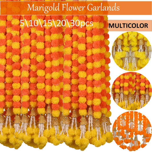 5-30pcs Marigold Flower Garlands 5 Ft Artificial Flower Garland Indian