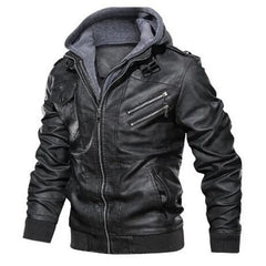 Men Hooded Leather Jackets Slim Casual Leather Coats New Fashion Male