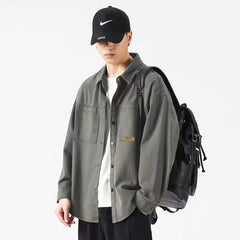 Autumn Men's Long Sleeve Cargo Shirt Casual Korean Fashion Oversize