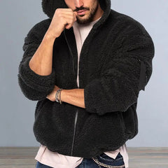 Plush Men Jacket Fluffy Fleece Thick Warm Coat Jacket Long Sleeve