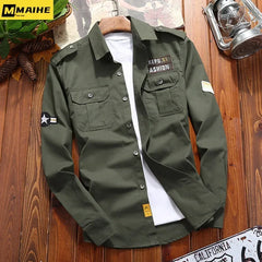 Men's Shirts unload Cotton Shirt Khaki Casual Retro Slim Fit with