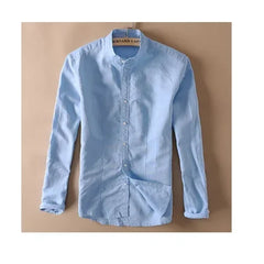 Men Stand Collar Linen Shirts Long Sleeve Mens Button-Front Quality