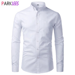 Mens White Oxford Cotton Dress Shirts Casual Button Down Slim Fit