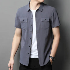 Safari Style Men Short Sleeve Shirt Summer New Fashion Male Clothes