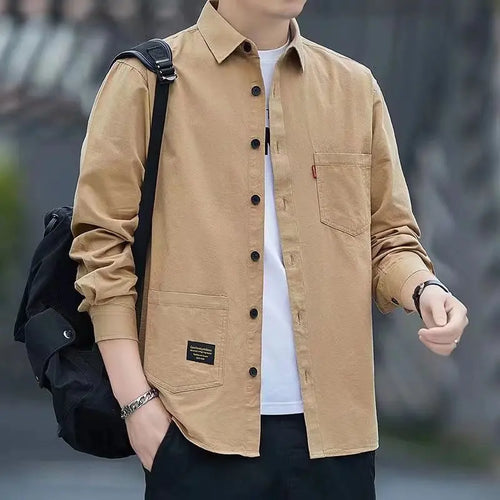 Pockets Button Handsome Turn-down Collar Shirts Spring Summer