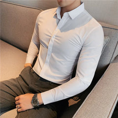 Men Long Sleeved Shirt 2024 Autumn New Anti-wrinkle Soft Solid Casual