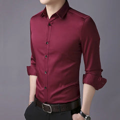 Men's Soild Slim Fit Long Sleeve Shirt Korean Fashion Youth Business