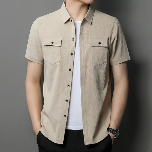 Safari Style Men Short Sleeve Shirt Summer New Fashion Male Clothes