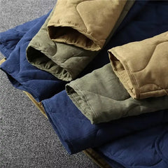 Winter Retro Quilted Jacket Men Collarless Cotton Padded Coat M65