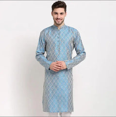 Indian Traditional Men's Shirt Cotton Jacquard Long Top Spring Blouse