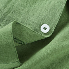 Cotton Linen Hot Sale Men's Short-Sleeved Shirts Summer Solid Color