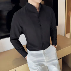 Men V-neck Shirt 2024 Spring New British Style Anti-wrinkle Soft Solid