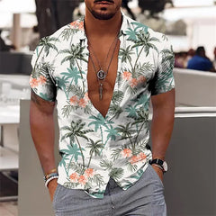 2024 Summer Hawaiian Men's Shirt Vacation Daily Slim-fit Top Gym