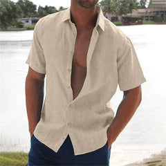 2024 summer explosive men's fashion casual cotton linen lapel knit