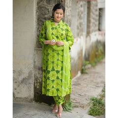 Green Color Printed Kurti Palazzo with Dupatta Diwali Wear Kurta Pant