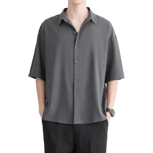 Loose Fit Shirt Breathable Solid Color Men's Summer Shirt with