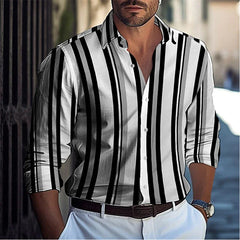 Striped Men's Business Casual 3D Printed shirt Spring/Summer lapel