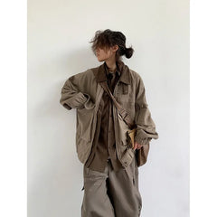 Bomber Jacket Men Vintage Multi-pocket Loose Safari Coat Harajuku