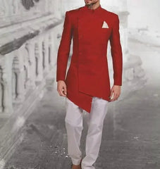 Stand Collar Single Breasted Long Jacket Indian Groom Tuxedo Groom