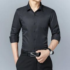 Men's Soild Slim Fit Long Sleeve Shirt Korean Fashion Youth Business