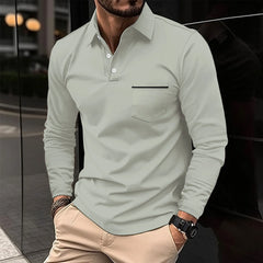 2024 men's spring long sleeve pocket T-shirt Casual business buckle