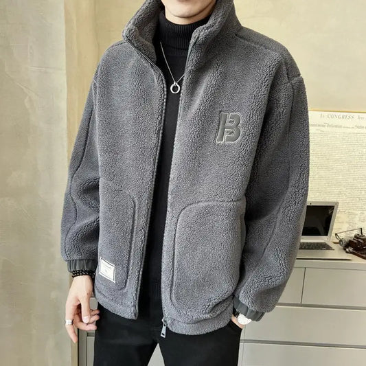 Winter Polar Fleece Male Coat Jacket For Men Solid Color Loose Warm