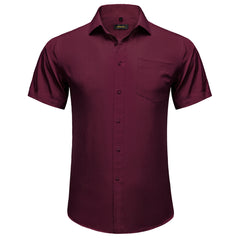 Fashion Red Luxury Shirt for Men Wedding Party Turn-down Collar Short