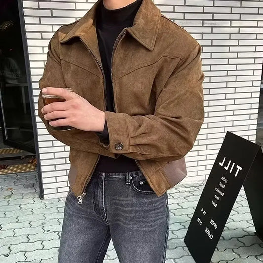 Spring Autumn Fashion Jackets Men Loose Turn Down Collar Coat Mens