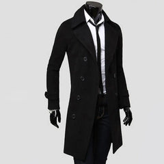 Simple Trench Coat  Double-breasted Male Men Coat  Coldproof Pure