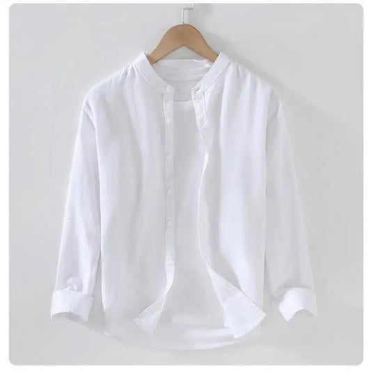 M-3XL Spring and Summer Stand Collar Plain Color Long-sleeve Vintage