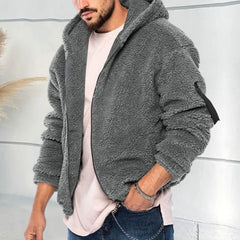 Plush Men Jacket Fluffy Fleece Thick Warm Coat Jacket Long Sleeve