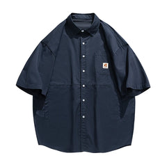 Japan Style Cargo Shirts Men Summer  Pure Cotton Loose Casual Pocket