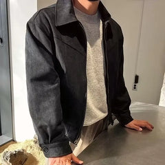 Spring Autumn Fashion Jackets Men Loose Turn Down Collar Coat Mens