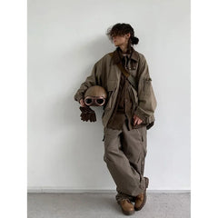 Bomber Jacket Men Vintage Multi-pocket Loose Safari Coat Harajuku