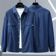 Denim Shirts Men Plus Size 10XL Long Sleeve Shirts Spring Autumn Blue