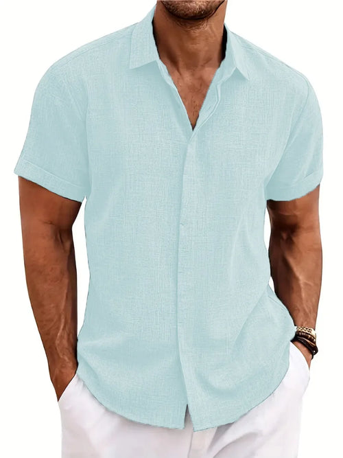 2024 New Cotton Linen Hot Sale Men's Short-Sleeved Shirts Summer Solid