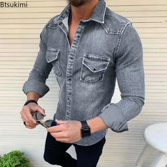 New Spring Autumn Mens Jeans Shirt Long Sleeve Denim Shirts for Men