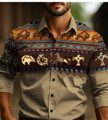 2024 Vintage Men's Shirt Ethnic Wear Western Shirt Tribal Pattern