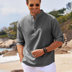 2024 New Men's Casual Blouse Cotton Linen Shirt Loose Tops Long Sleeve