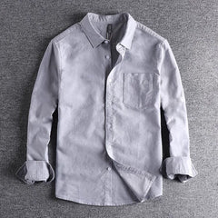 Washed Oxford fabric base simple pocket long sleeve shirt men's casual