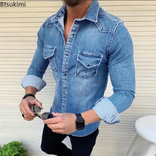 New Spring Autumn Mens Jeans Shirt Long Sleeve Denim Shirts for Men