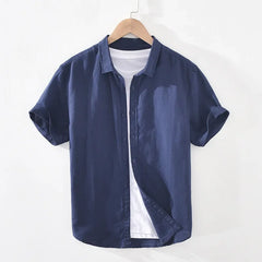 Cotton Linen Shirts For Men Casual Short Sleeve Tops Oversize Solid