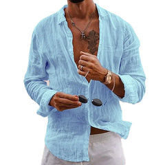 Button-Down Shirts Men\'s Loose Casual Cotton Linen Button Down Long